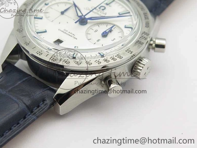 0808 Unique Speedmaster ’57 Co-Axial OMF 1:1 Best Edition White Dial Blue Markers A9300 (Free Leather Strap) 8132